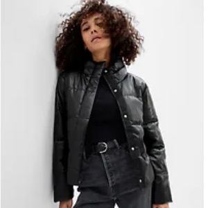 Black Faux Leather Puffer Jacket